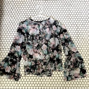 Sheer long sleeve, floral print blouse